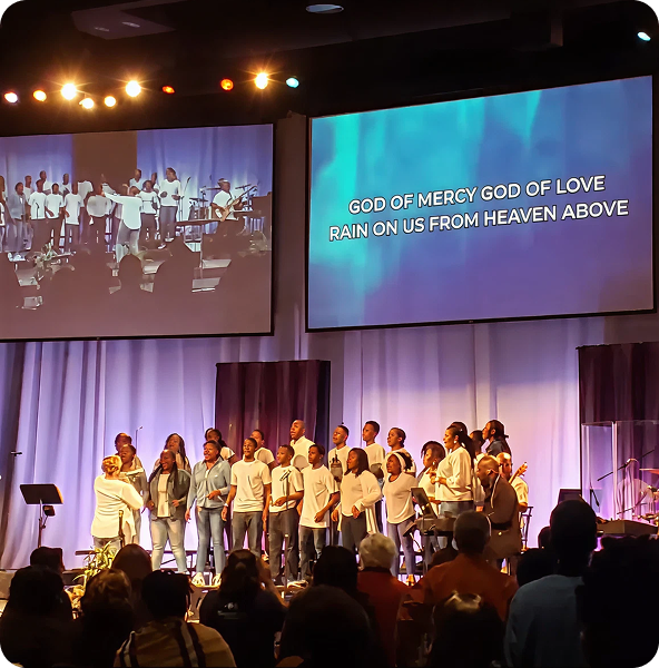Church choir performing on stage